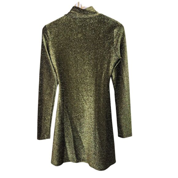 REFORMATION Dress Womens Small‎ Gold Sparkle Hermia Split Hem Dress Long Sleeves - Picture 5 of 10